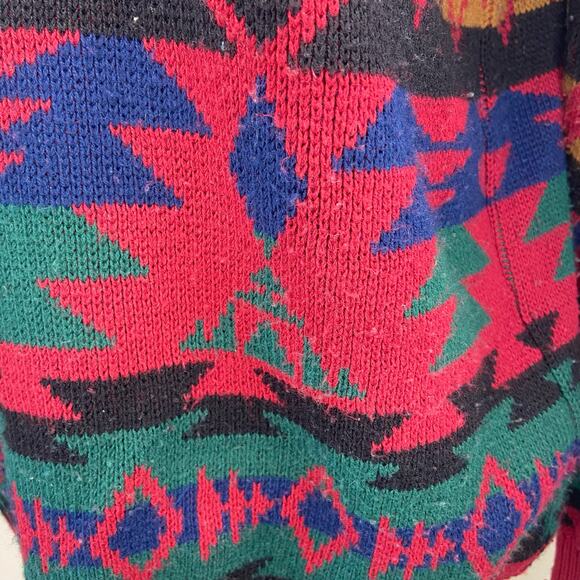 Vintage 90s Aztec Print Red Sweater - Picture 5 of 7